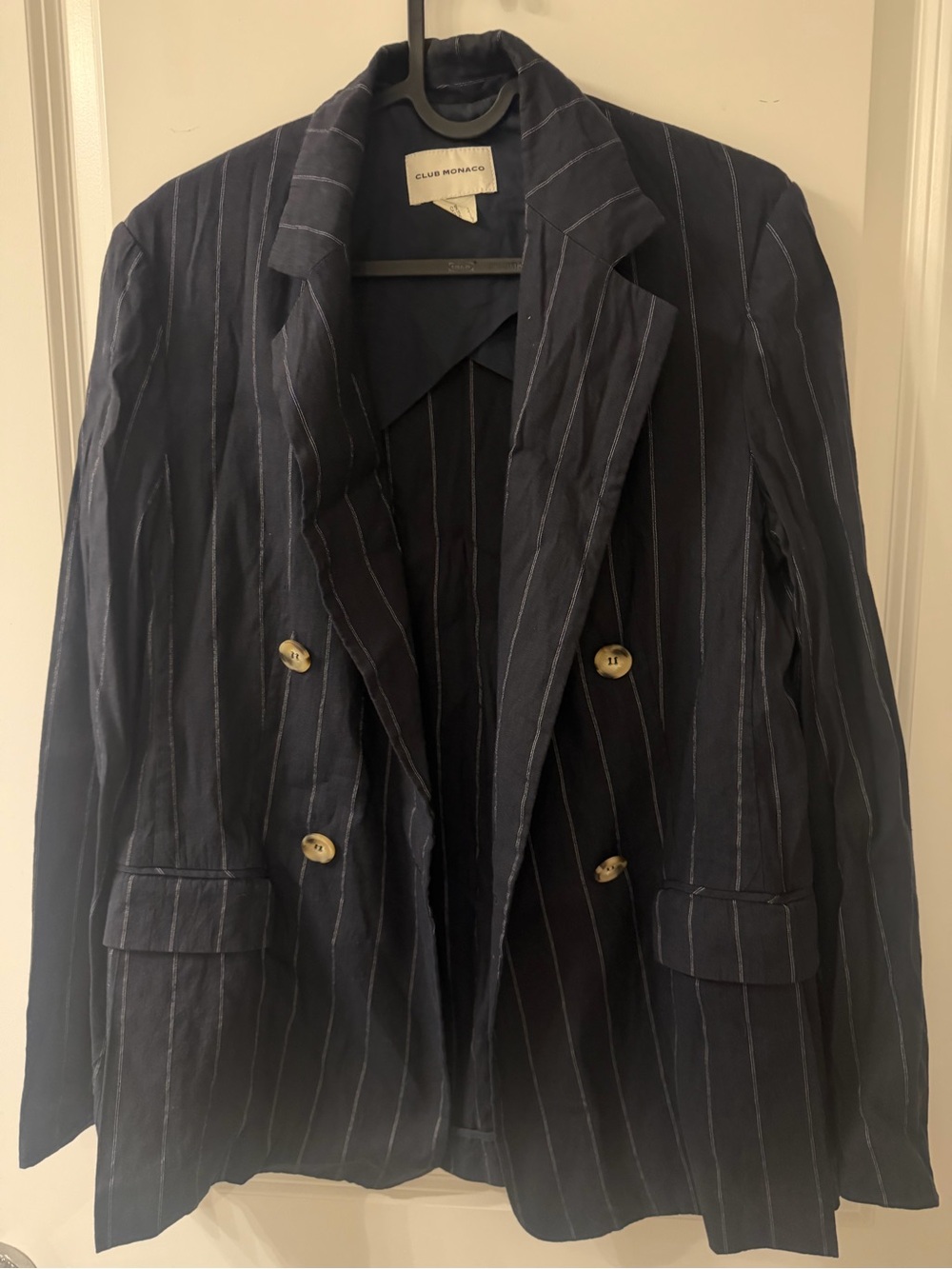 Club Monaco Navy strips linen fabric blazer with buttons